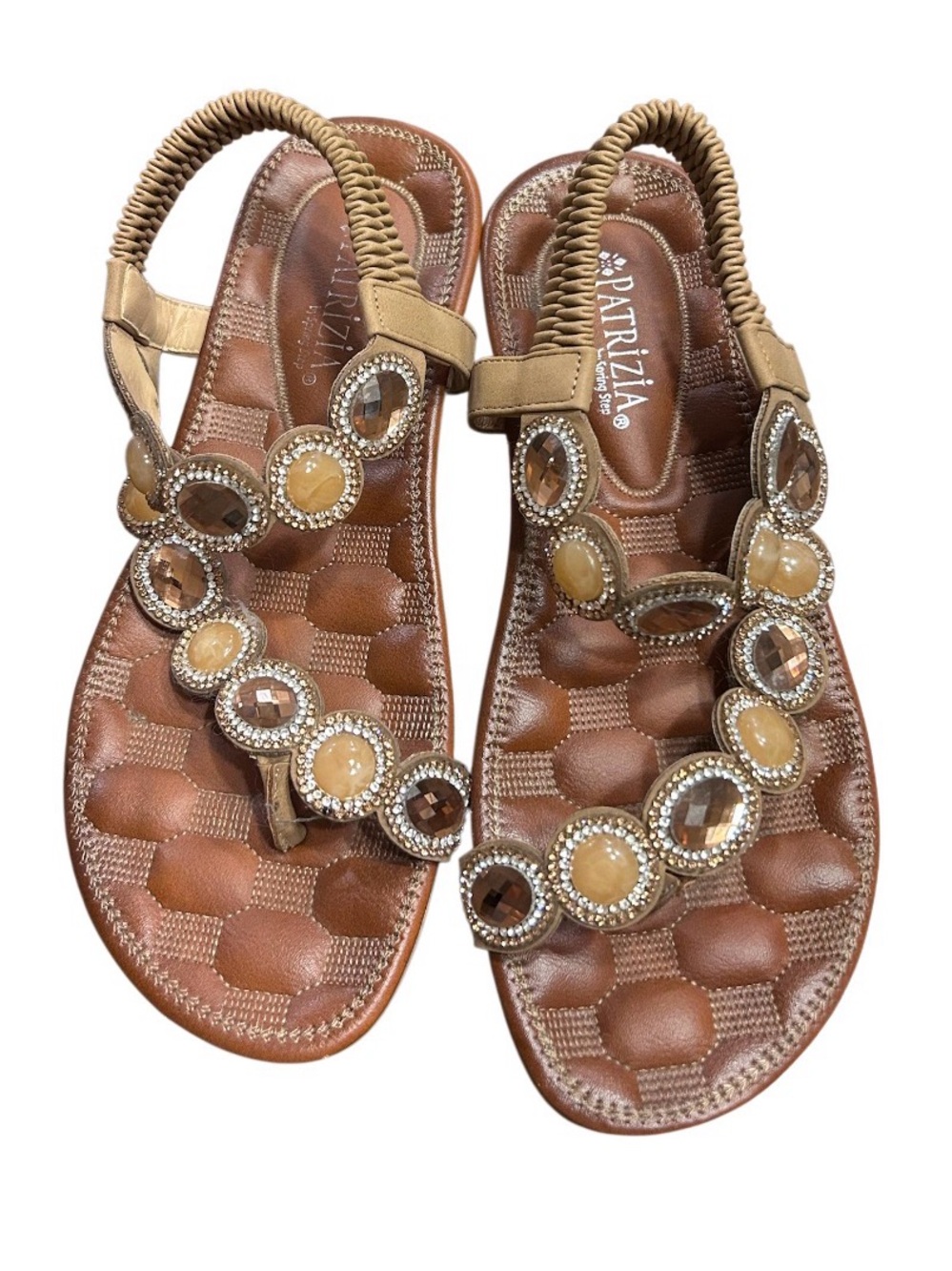 Patricia By Spring Step Sandals Size 7 Beaded Tan